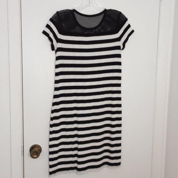 Calvin Klein Black & White Striped Drawstring Waist Dress - Picture 5 of 6
